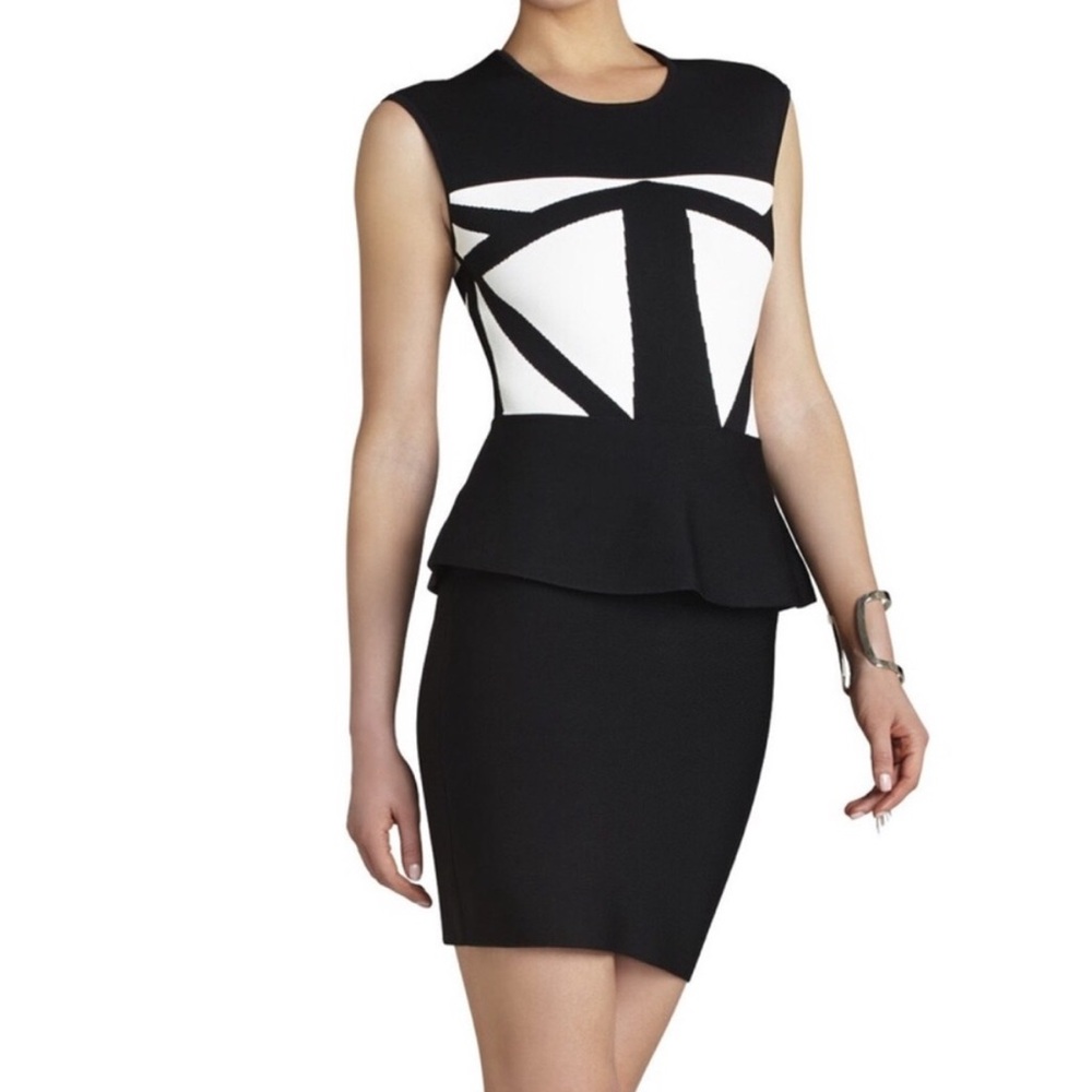BCBG Caprice peplum color block bandage mini dress